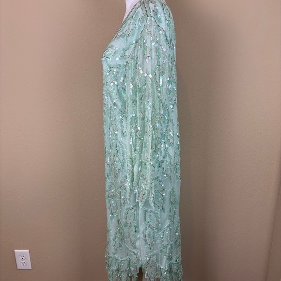 Laurence Kazar New York 100% Silk Vintage Mint Green Asymmetrical Mid Dress - Picture 7 of 17